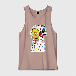 Майка мужская хлопок Гомер Симпсон в звёздном балахоне и в наушниках, цвет: пыльно-розовый