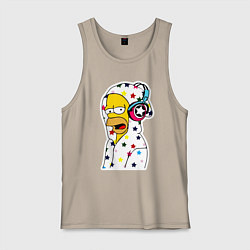 Майка мужская хлопок Гомер Симпсон в звёздном балахоне и в наушниках, цвет: миндальный