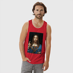 Майка мужская хлопок Спаситель мира Леонардо Да Винчи около 1500, цвет: красный — фото 2