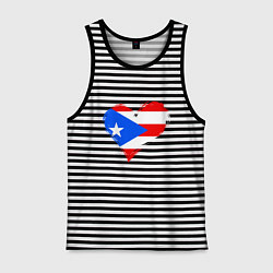 Майка мужская хлопок Сердце - Пуэрто-Рико, цвет: черная тельняшка