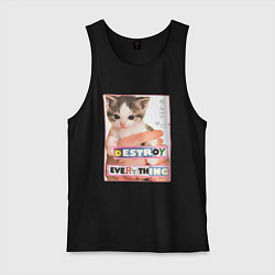 Майка мужская хлопок Destroy everything kitty, цвет: черный