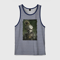 Майка мужская хлопок Девушка в механистическом костюме, цвет: синяя тельняшка