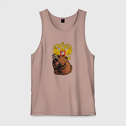 Майка мужская хлопок Патриотичный медведь на фоне герба, цвет: пыльно-розовый