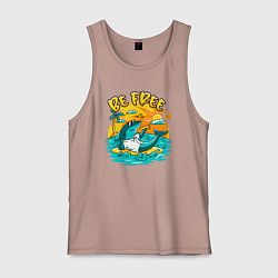 Майка мужская хлопок Акула серфингист будь свободным, цвет: пыльно-розовый