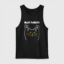 Майка мужская хлопок Iron Maiden rock cat, цвет: черный