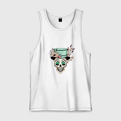 Мужская майка Череп в шляпе и цветах