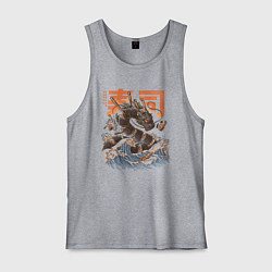 Майка мужская хлопок Суши дракон Канагавы, цвет: меланж