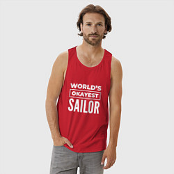 Майка мужская хлопок Worlds okayest sailor, цвет: красный — фото 2