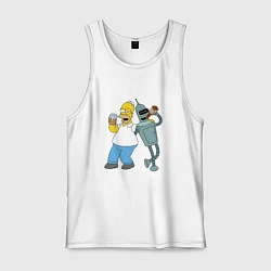 Майка мужская хлопок Drunk Homer and Bender, цвет: белый
