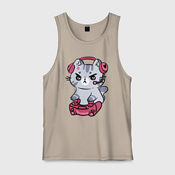 Майка мужская хлопок Котёнок заядлый игроман, цвет: миндальный