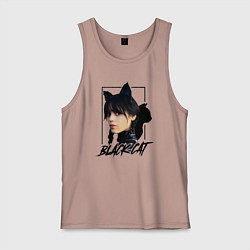 Майка мужская хлопок Wednesday Black cat, цвет: пыльно-розовый