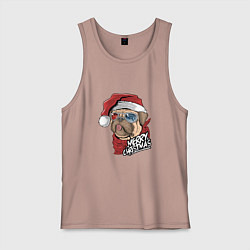 Майка мужская хлопок Pug merry christmas, цвет: пыльно-розовый