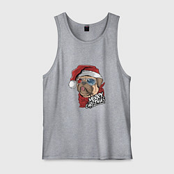 Майка мужская хлопок Pug merry christmas, цвет: меланж