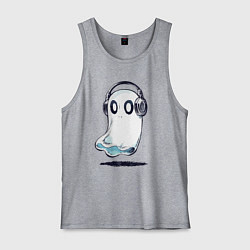 Майка мужская хлопок Прикольный призрак в наушниках, цвет: меланж