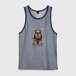 Майка мужская хлопок Собака Ver thik, her ek kom, цвет: синяя тельняшка