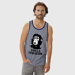Майка мужская хлопок Да здравствует эволюция, цвет: синяя тельняшка — фото 2