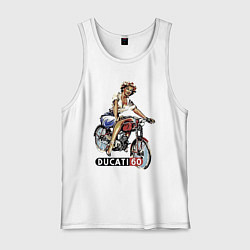 Майка мужская хлопок Красивая девушка на мотоцикле Ducati - retro, цвет: белый