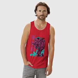 Майка мужская хлопок Евангелион eva-01 neon genesis, цвет: красный — фото 2