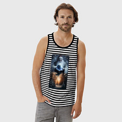 Майка мужская хлопок Мира вам и добра, цвет: черная тельняшка — фото 2