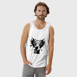 Майка мужская хлопок Cute anime cupid angel girl wearing headphones, цвет: белый — фото 2