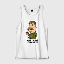 Майка мужская хлопок Сталин - усы опасны, цвет: белый