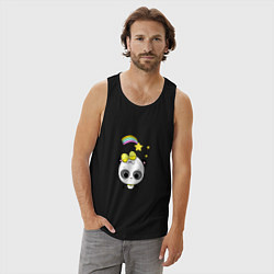 Майка мужская хлопок Панда и радуга, цвет: черный — фото 2