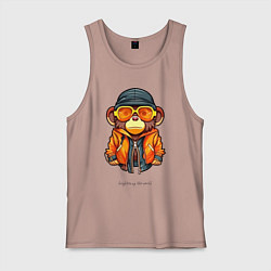 Майка мужская хлопок Обезьяна крупным планом в солнечных очках, цвет: пыльно-розовый