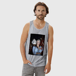 Майка мужская хлопок Хеллоуин Майкл и Лори, цвет: меланж — фото 2