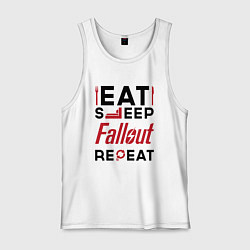 Майка мужская хлопок Надпись: eat sleep Fallout repeat, цвет: белый