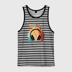 Майка мужская хлопок Music phones, цвет: черная тельняшка