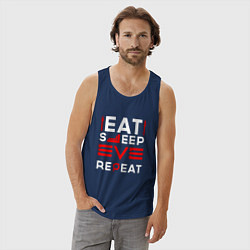 Майка мужская хлопок Надпись eat sleep EVE repeat, цвет: тёмно-синий — фото 2