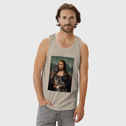 Майка мужская хлопок Мона Лиза с котиком, цвет: миндальный — фото 2