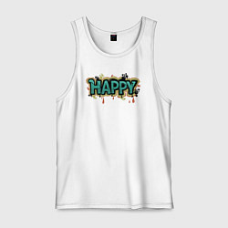Майка мужская хлопок Happy mood, цвет: белый