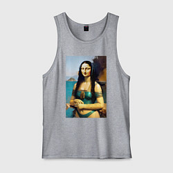 Майка мужская хлопок Мона Лиза на пляже - Биарриц - Франция, цвет: меланж