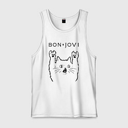 Майка мужская хлопок Bon Jovi - rock cat, цвет: белый