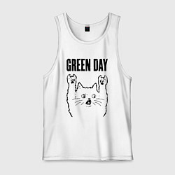 Майка мужская хлопок Green Day - rock cat, цвет: белый