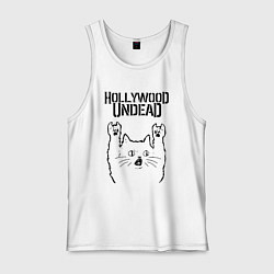 Майка мужская хлопок Hollywood Undead - rock cat, цвет: белый