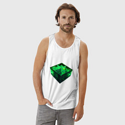 Майка мужская хлопок Куб из зелёного кристалла, цвет: белый — фото 2