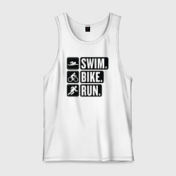 Майка мужская хлопок Swim bike run, цвет: белый