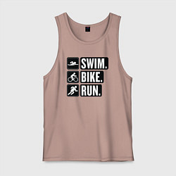 Майка мужская хлопок Swim bike run, цвет: пыльно-розовый