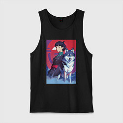 Майка мужская хлопок Девочка со своим другом волком - аниме, цвет: черный