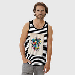 Майка мужская хлопок Machinarium, цвет: черная тельняшка — фото 2