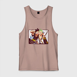 Майка мужская хлопок Луффи и Ророноа Зоро - Ван пис, цвет: пыльно-розовый