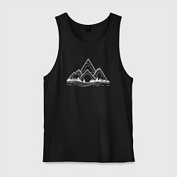 Майка мужская хлопок Лес и горы минимализм, цвет: черный