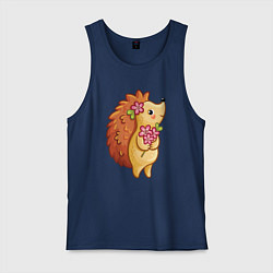 Майка мужская хлопок Ёжик с цветами, цвет: тёмно-синий