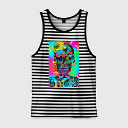 Майка мужская хлопок Cool skull - pop art - vogue, цвет: черная тельняшка