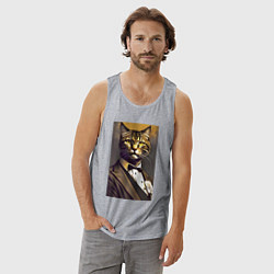 Майка мужская хлопок Крутой котяра - джентльмен - нейросеть, цвет: меланж — фото 2