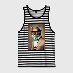 Майка мужская хлопок Портрет кота джентльмена в шляпе, цвет: черная тельняшка