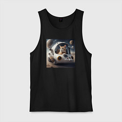 Мужская майка Котик на корабле в космосе