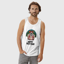 Майка мужская хлопок Брутальный Санта, цвет: белый — фото 2